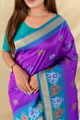 Dissemble Purple Pure Zari Weaving Banarasi Silk Saree With Elaborate Blouse Piece