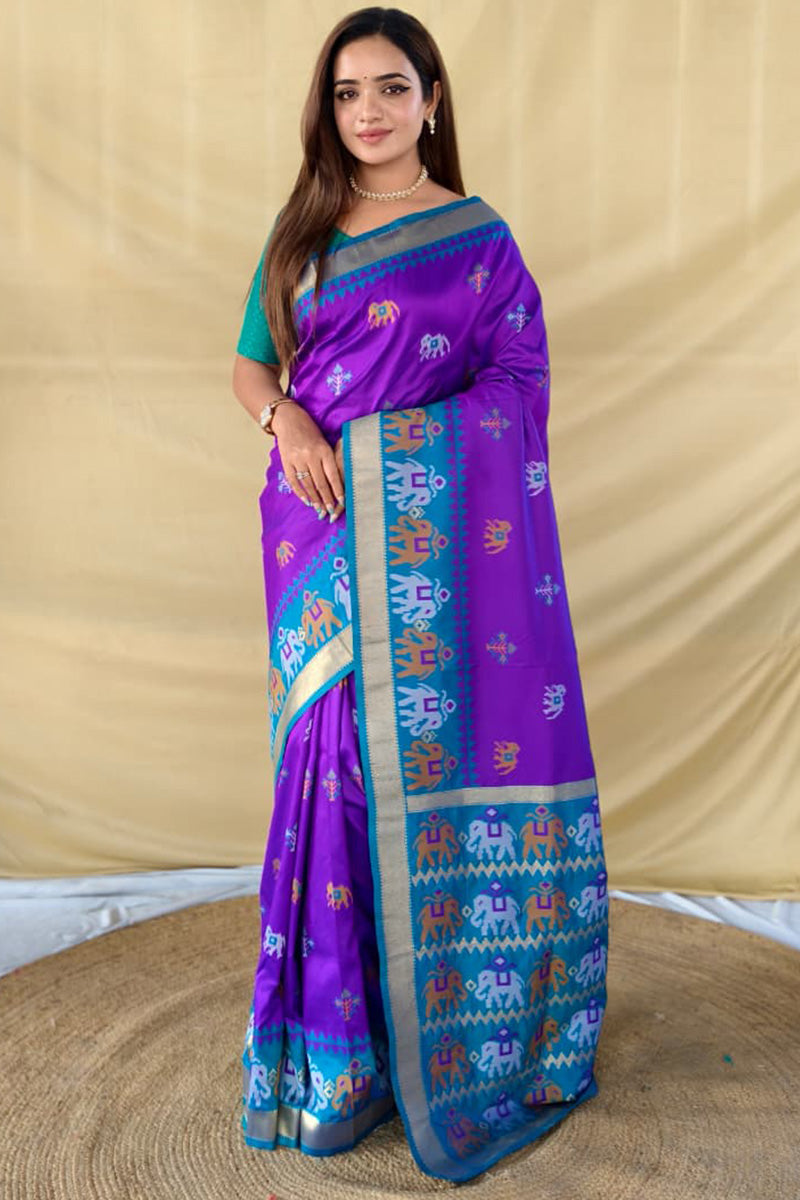 Dissemble Purple Pure Zari Weaving Banarasi Silk Saree With Elaborate Blouse Piece