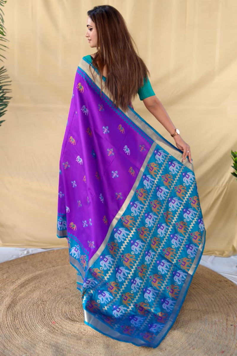 Dissemble Purple Pure Zari Weaving Banarasi Silk Saree With Elaborate Blouse Piece