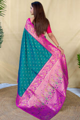 Captivating Rama Pure Zari Weaving Banarasi Silk Saree With Bewitching Blouse Piece