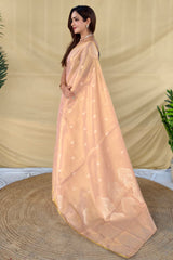 Pulsating Baby Pink Banarasi Tissue Silk Saree With Propinquity Blouse Piece