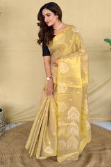 Magnificat Beige Banarasi Tissue Silk Saree With Proficient Blouse Piece