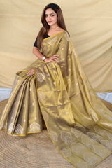 Luxuriant Dark Beige Banarasi Tissue Silk Saree With Bucolic Blouse Piece