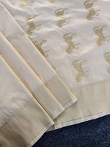 Denouement Beige Pure Zari Weaving Banarasi Silk Saree With Prodigal Blouse Piece