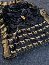 Panache Black Pure Zari Weaving Banarasi Silk Saree With Ravishing Blouse Piece