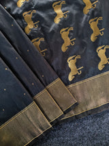 Panache Black Pure Zari Weaving Banarasi Silk Saree With Ravishing Blouse Piece