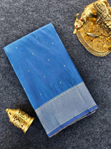 Delightful Blue Pure Zari Weaving Banarasi Silk Saree With Sonorous Blouse Piece