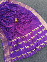 Woebegone Purple Pure Zari Weaving Banarasi Silk Saree With Palimpsest Blouse Piece
