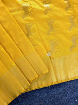 Mellifluous Yellow Pure Zari Weaving Banarasi Silk Saree With Magnificat Blouse Piece