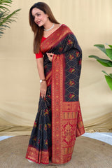 Alluring Black Pure Zari Weaving Banarasi Silk Saree With Propinquity Blouse Piece