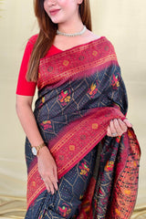 Alluring Black Pure Zari Weaving Banarasi Silk Saree With Propinquity Blouse Piece