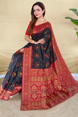 Alluring Black Pure Zari Weaving Banarasi Silk Saree With Propinquity Blouse Piece