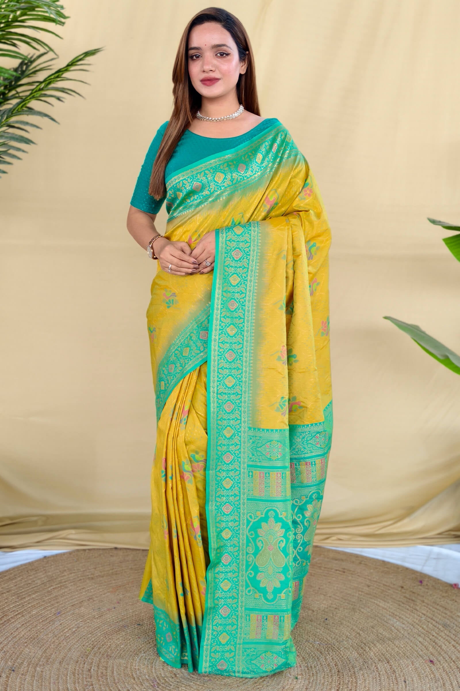 Scrupulous Mustard Pure Zari Weaving Banarasi Silk Saree With Imaginative Blouse Piece