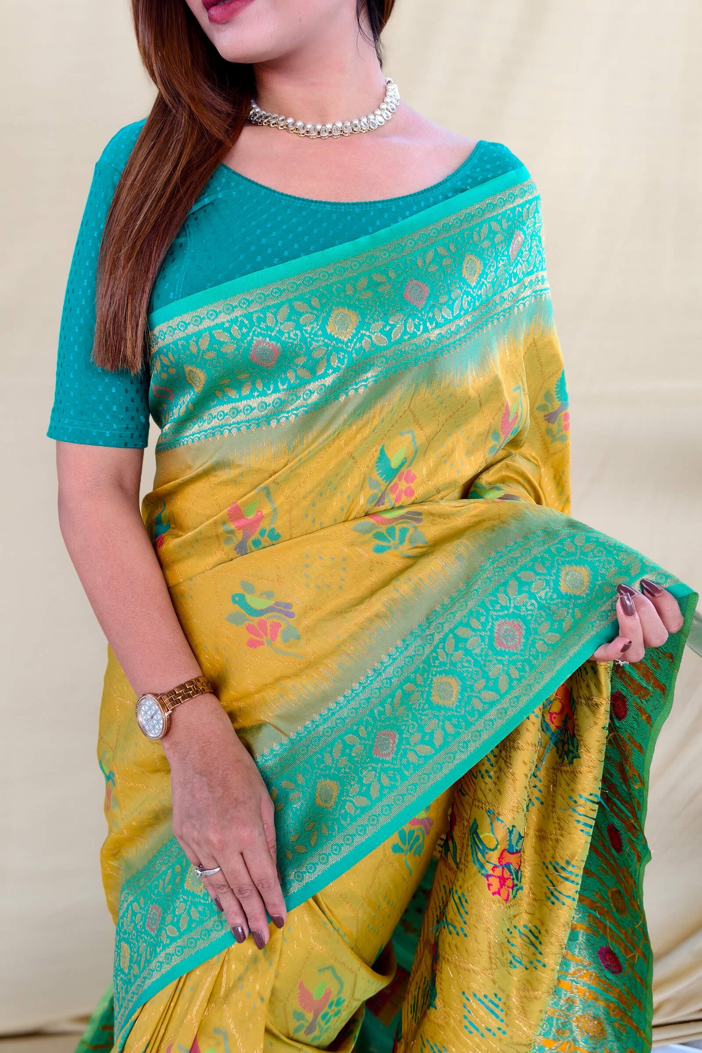 Scrupulous Mustard Pure Zari Weaving Banarasi Silk Saree With Imaginative Blouse Piece
