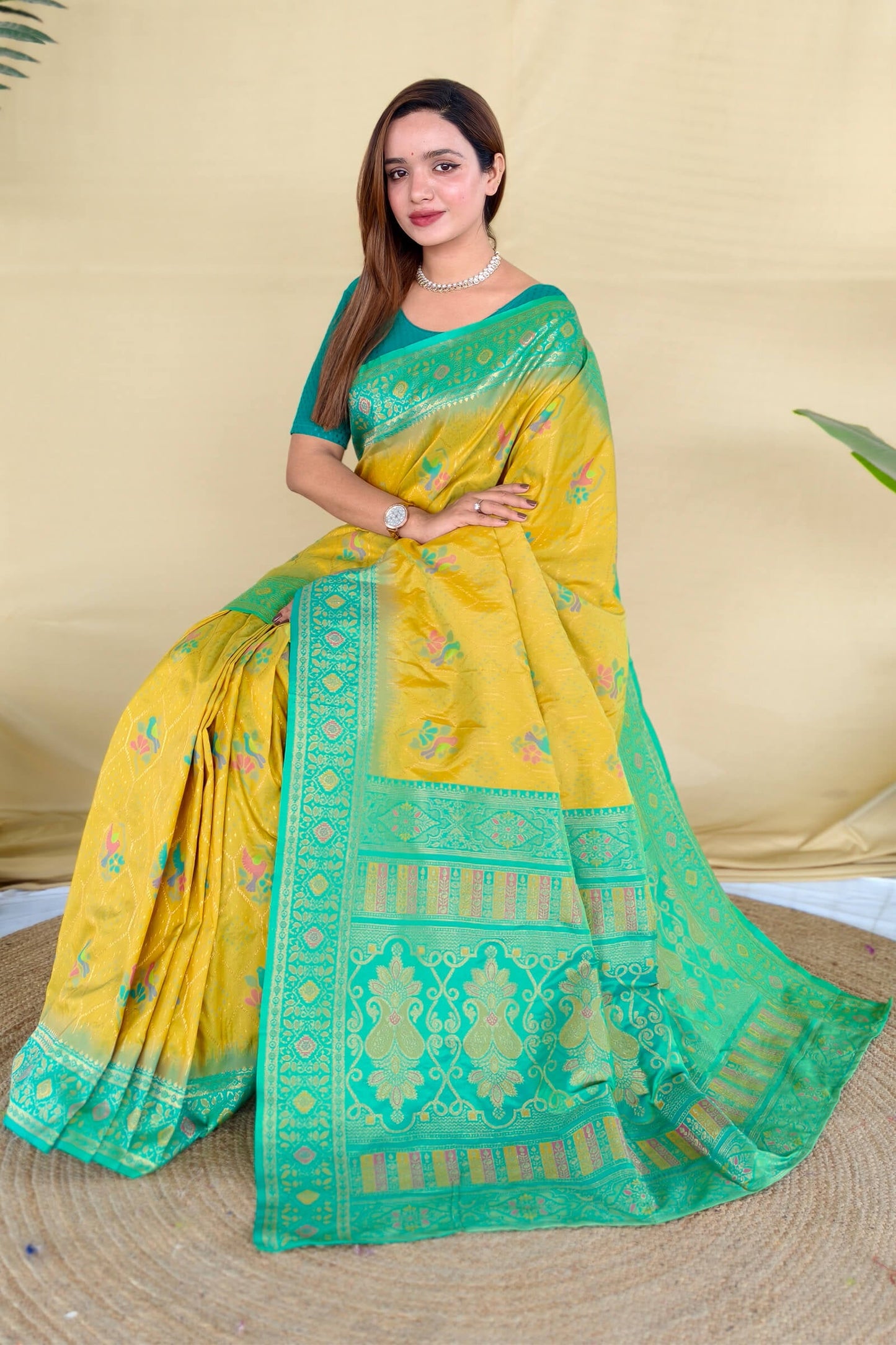 Scrupulous Mustard Pure Zari Weaving Banarasi Silk Saree With Imaginative Blouse Piece
