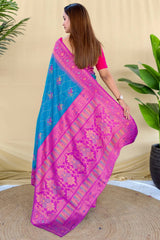 Ornate Rama Pure Zari Weaving Banarasi Silk Saree With Arresting Blouse Piece