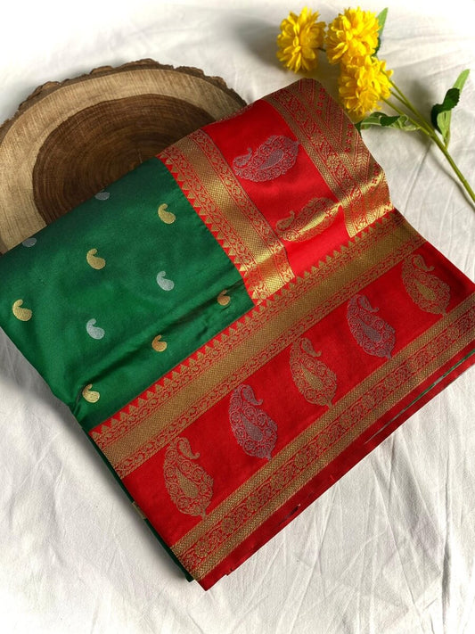 Ephemeral Dark Green Soft Banarasi Silk Saree With Dalliance Blouse Piece