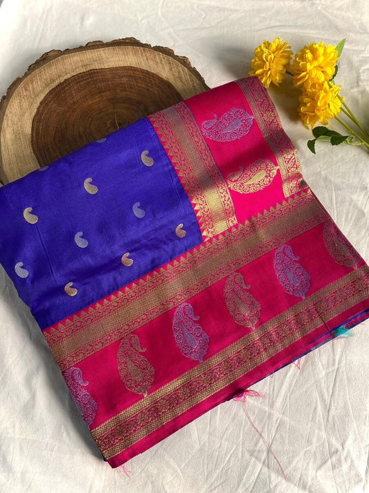 Enticing Navy Blue Soft Banarasi Silk Saree With Evocative Blouse Piece