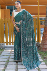 Beauteous Rama Embroidery Work Soft Silk Saree With Ideal Blouse Piece
