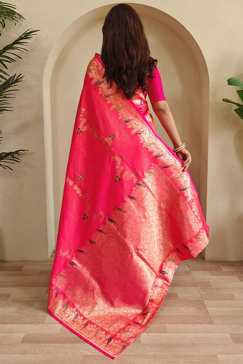 Ephemeral Dark Pink Banarasi Satin Silk Saree With Resplendent Blouse