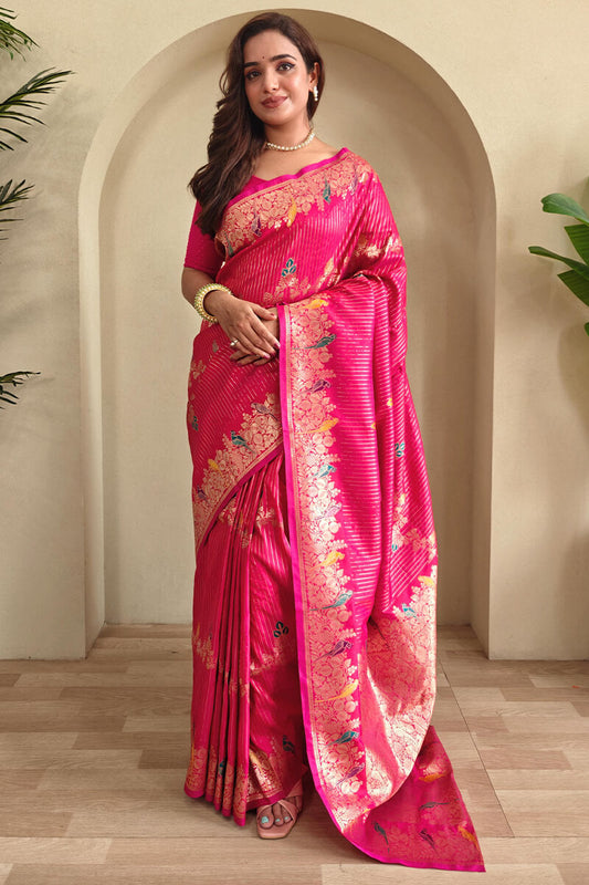 Improbable Magenta Banarasi Satin Silk Saree With Lovely Blouse