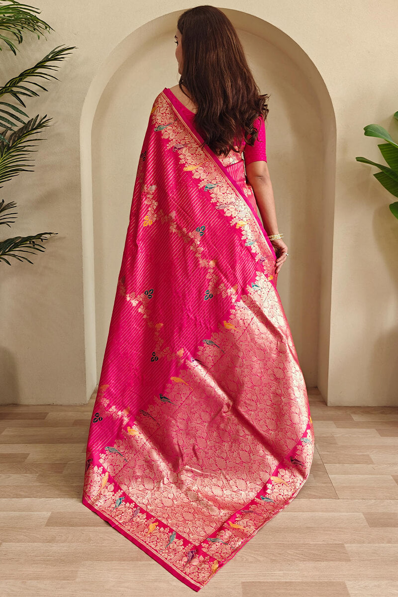 Improbable Magenta Banarasi Satin Silk Saree With Lovely Blouse