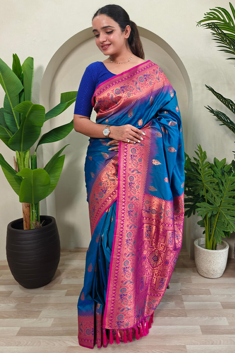 Capricious Blue Soft Banarasi Silk Saree With Deserving Blouse Piece