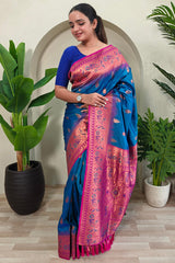 Capricious Blue Soft Banarasi Silk Saree With Deserving Blouse Piece