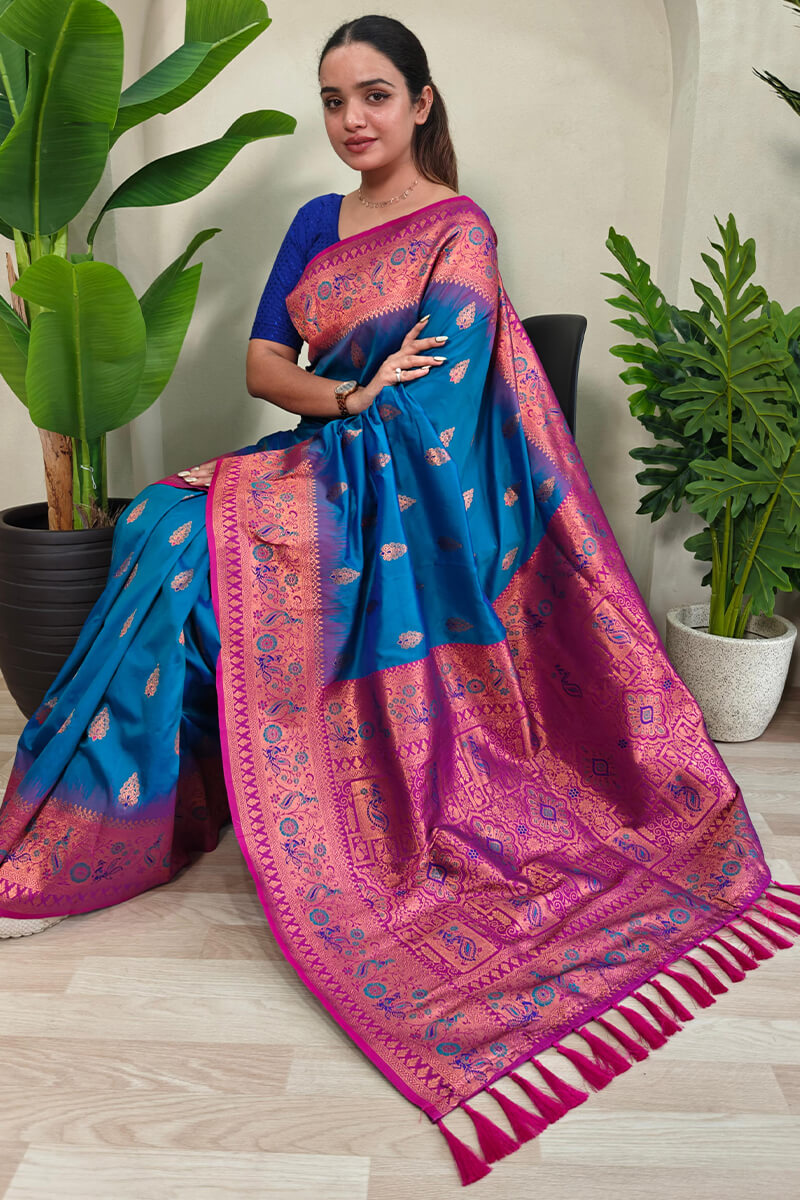 Capricious Blue Soft Banarasi Silk Saree With Deserving Blouse Piece