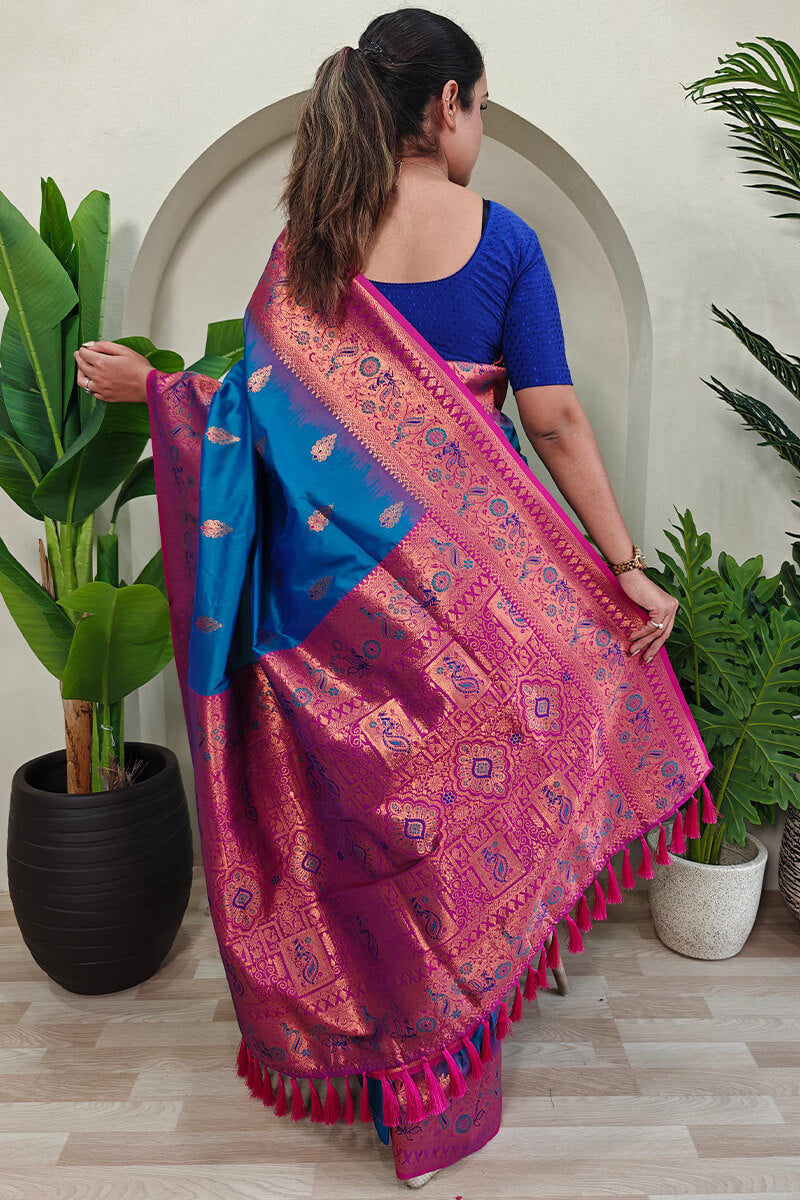Capricious Blue Soft Banarasi Silk Saree With Deserving Blouse Piece