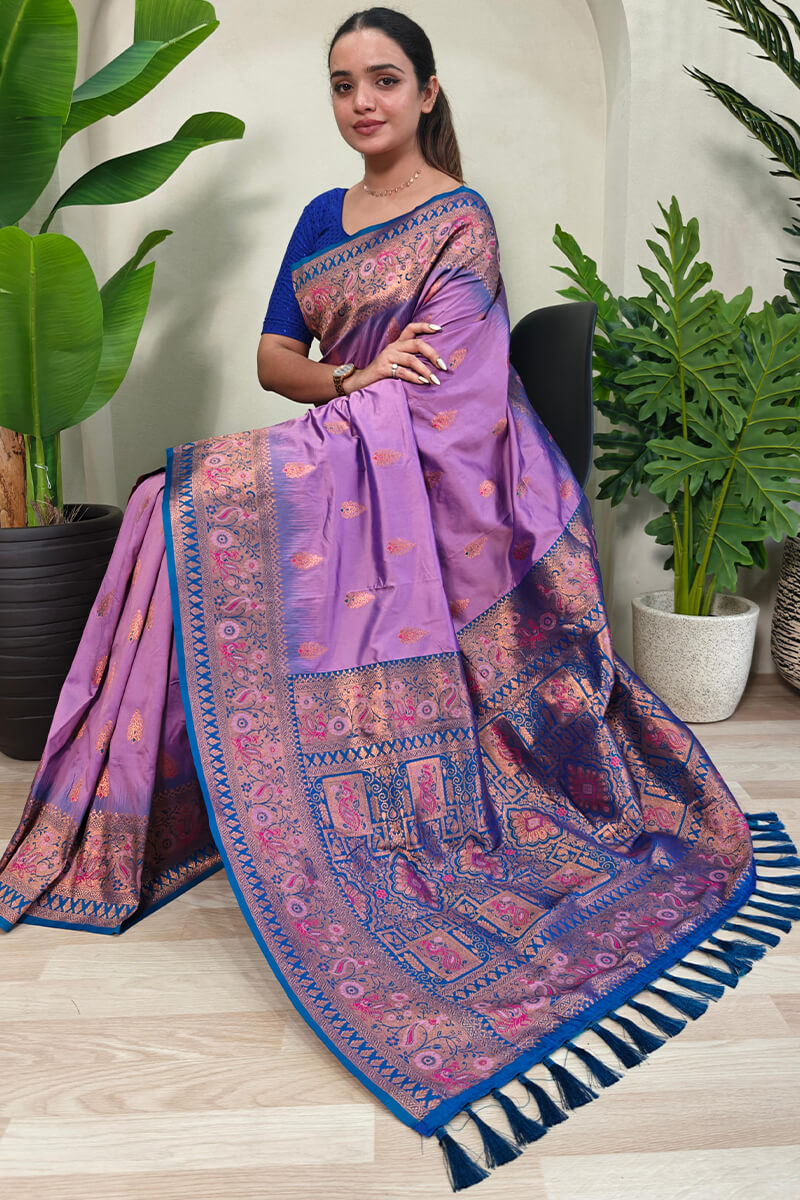Chatoyant Lavender Soft Banarasi Silk Saree With Resonant Blouse Piece