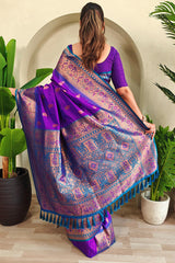 Adoring Purple Soft Banarasi Silk Saree With Posh Blouse Piece