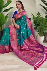 Gleaming Rama Soft Banarasi Silk Saree With Sumptuous Blouse Piece