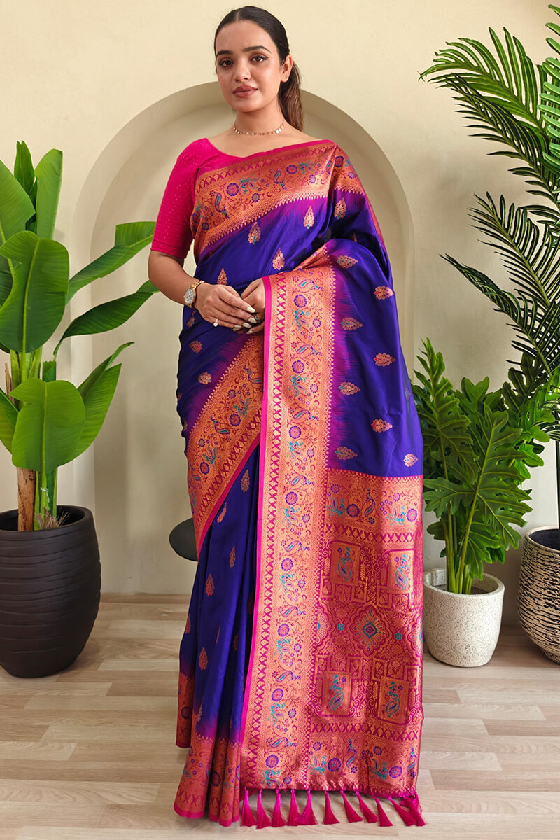 Nebula Royal Blue Soft Banarasi Silk Saree With Entrancing Blouse Piece