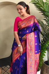 Nebula Royal Blue Soft Banarasi Silk Saree With Entrancing Blouse Piece