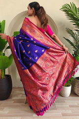 Nebula Royal Blue Soft Banarasi Silk Saree With Entrancing Blouse Piece