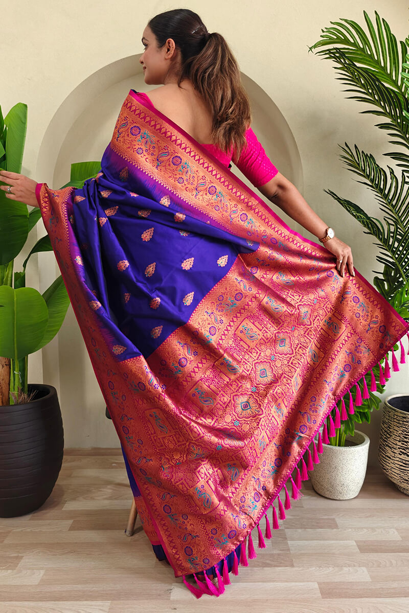 Nebula Royal Blue Soft Banarasi Silk Saree With Entrancing Blouse Piece
