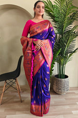 Nebula Royal Blue Soft Banarasi Silk Saree With Entrancing Blouse Piece