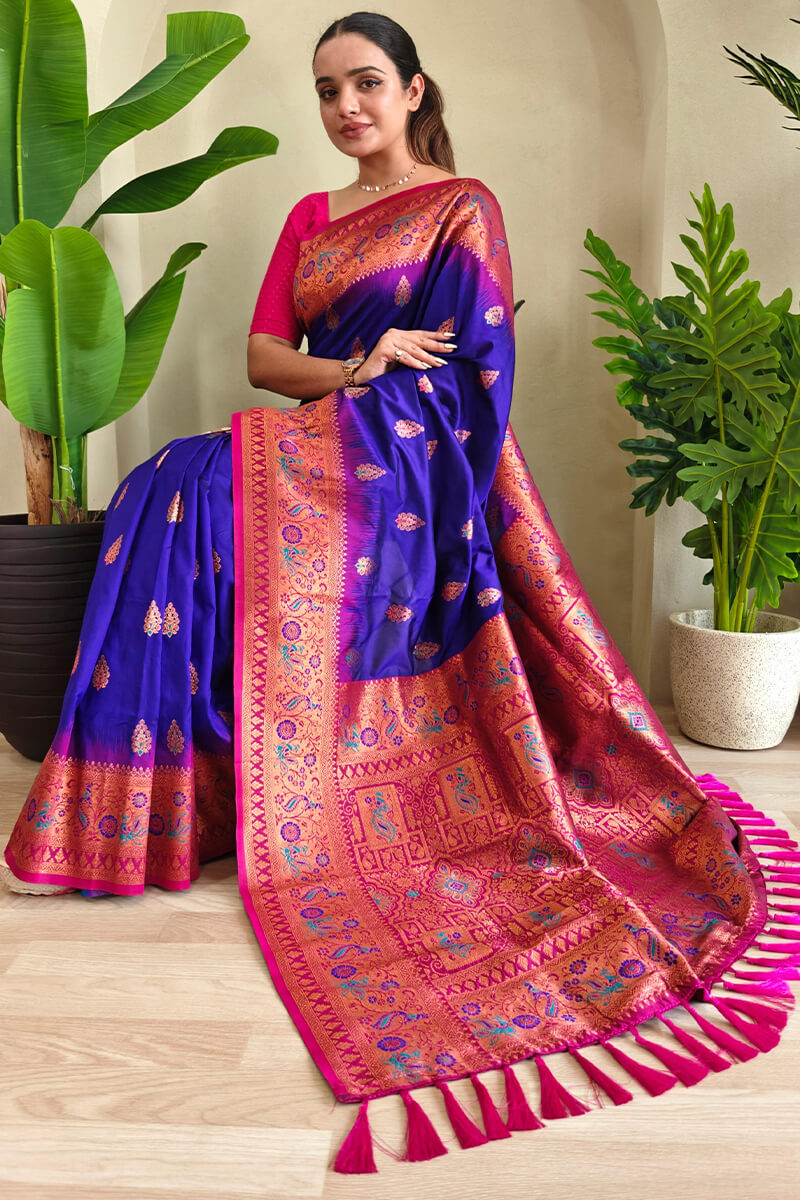 Nebula Royal Blue Soft Banarasi Silk Saree With Entrancing Blouse Piece