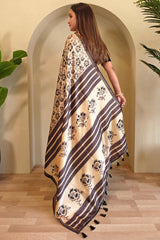 Ailurophile Beige Viscose Dola Silk Printed Saree With Wonderful Blouse Piece