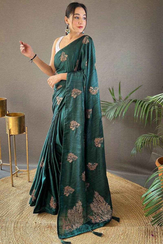Panache Dark Green Embroidery Work Soft Silk Saree With Jubilant Blouse Piece