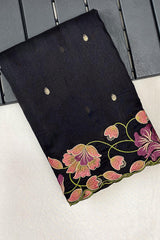 Hypnotic Black Embroidery Work Tussar Silk Saree With Majesty Blouse Piece