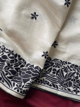 Demanding Off White Embroidery Work Tussar Silk Saree With Pleasurable Blouse Piece