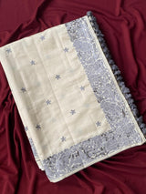 Sempiternal Off White Embroidery Work Tussar Silk Saree With Vestigial Blouse Piece