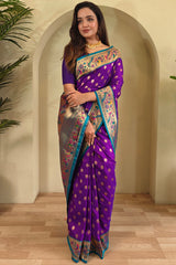 Incomparable Purple Paithani Silk Saree With Adorning Blouse Piece