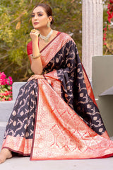Desirable Black Soft Banarasi Silk Saree With Mesmeric Blouse Piece