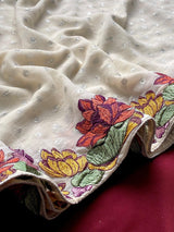 Efflorescence Off White Embroidery Work Georgette Saree With Bewitching Blouse Piece