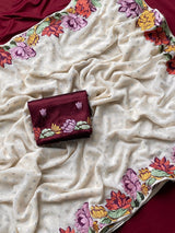 Efflorescence Off White Embroidery Work Georgette Saree With Bewitching Blouse Piece