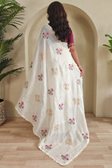 Snappy Beige Embroidery Work Kota Doria Saree With Ethnic Blouse Piece