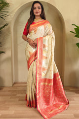Precious Beige Soft Banarasi Silk Saree With Elegant Blouse Piece